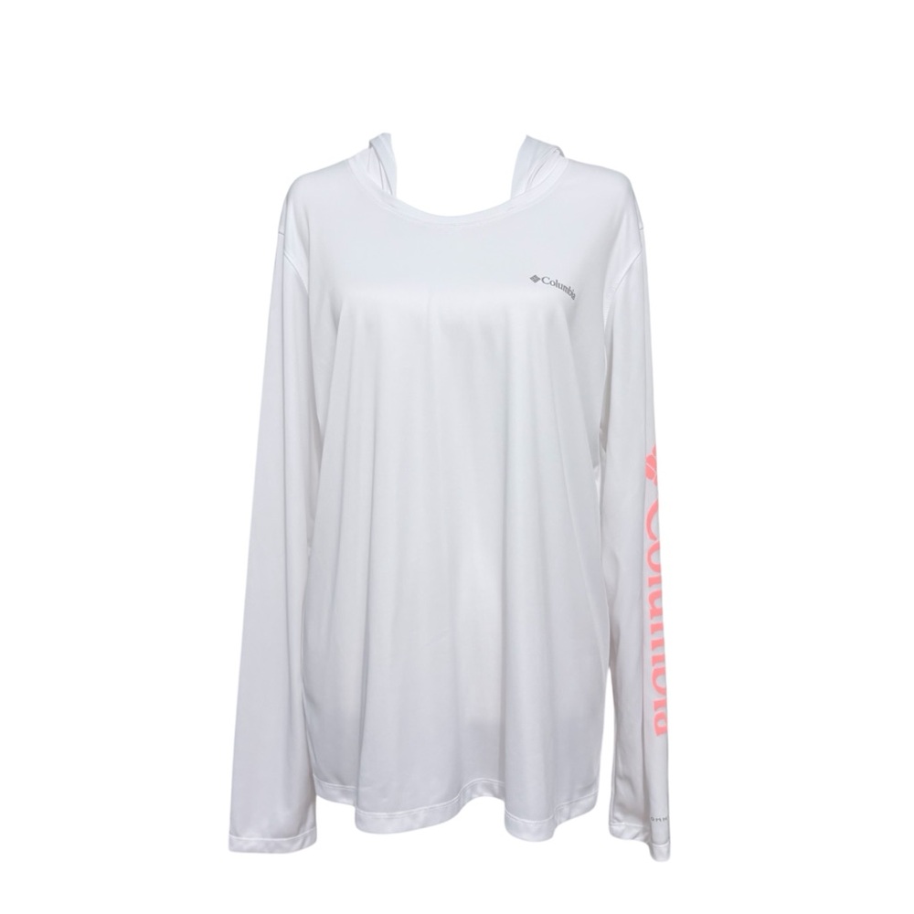 Columbia White Hooded Long Sleeve Performance Lose Fit Gear Women´s Sz XL TG